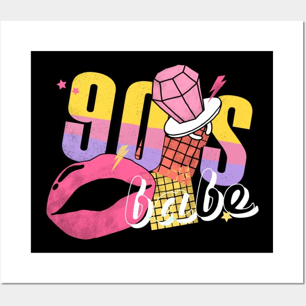 90s Babe Retro Groovy Design Wall Art by Teewyld